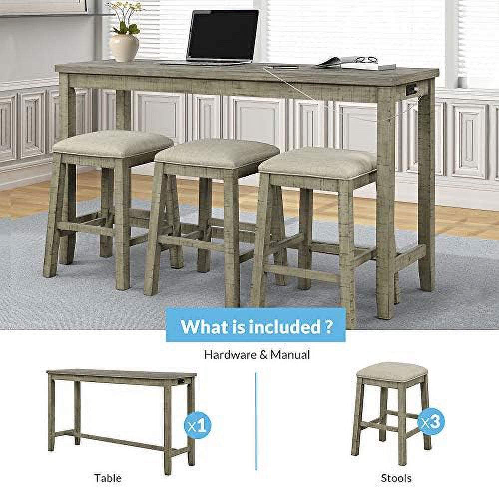 4-Piece Counter Height Dining Table Set with 3 Leather Padded Stools Z414082