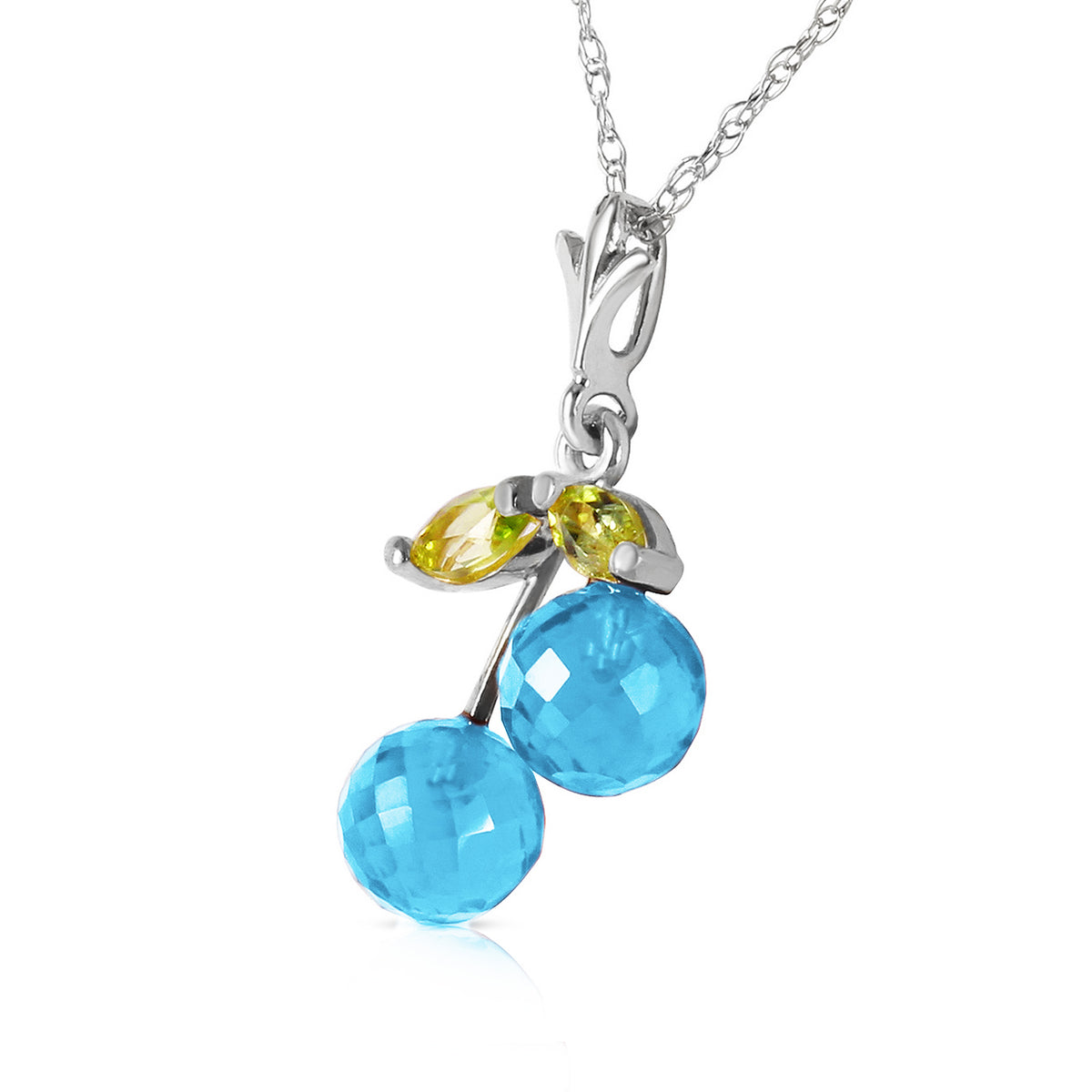 1.45 Carat 14k 20" Solid White Gold Blue Topaz Peridot Pendant Necklace R50402