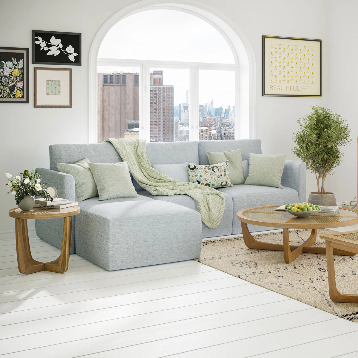Rattan & Glass Side Table with Solid Wood Frame J5522