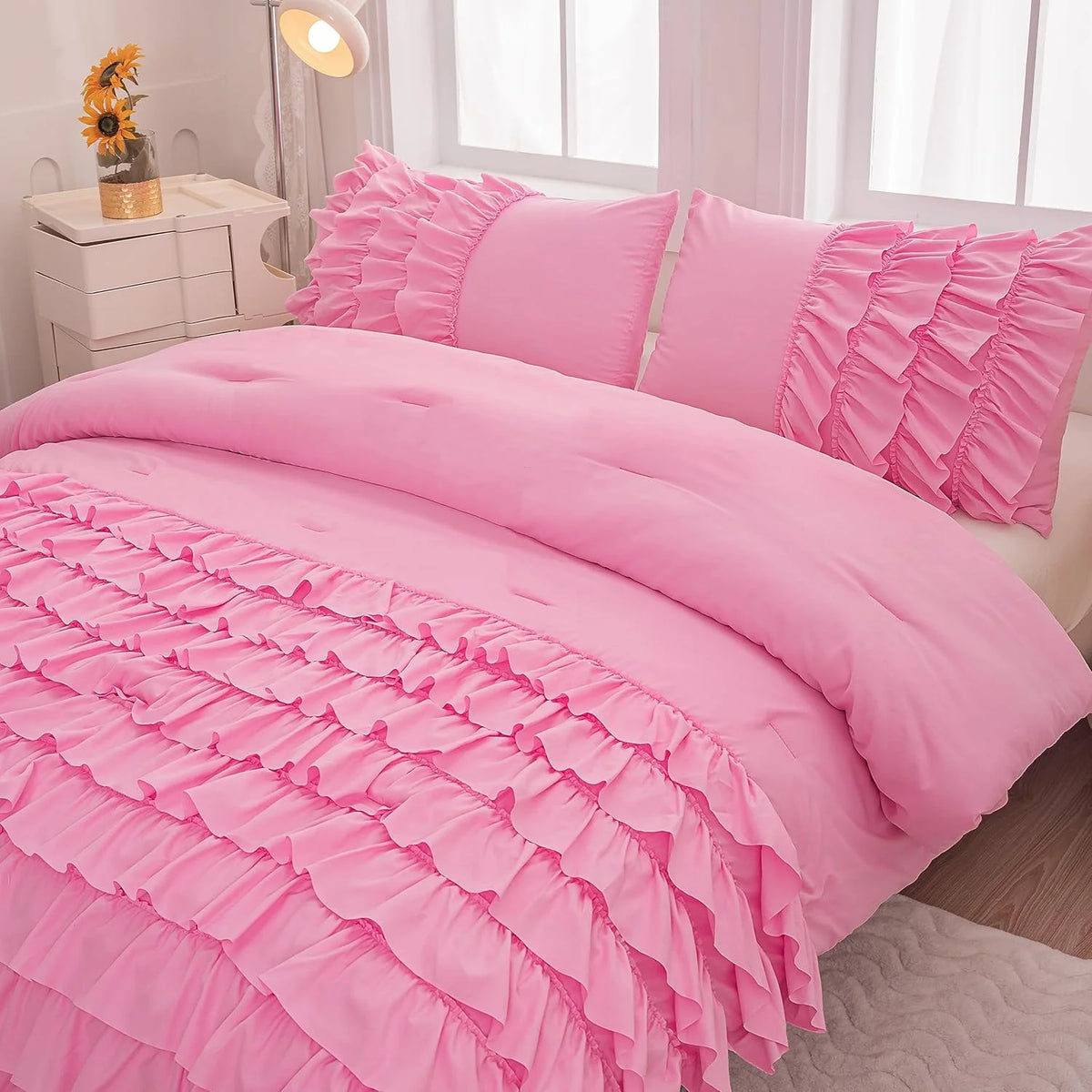 Purple Ruffle 5 Pcs Full Comforter Bedding Set J55649