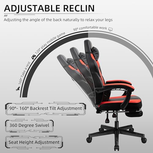 Grey Ergonomic Gaming Chair with Footrest and Massage Lumbar Support Q709058