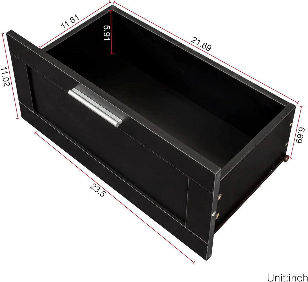 Black TV Stand with Storage Drawers and Open Shelves P869