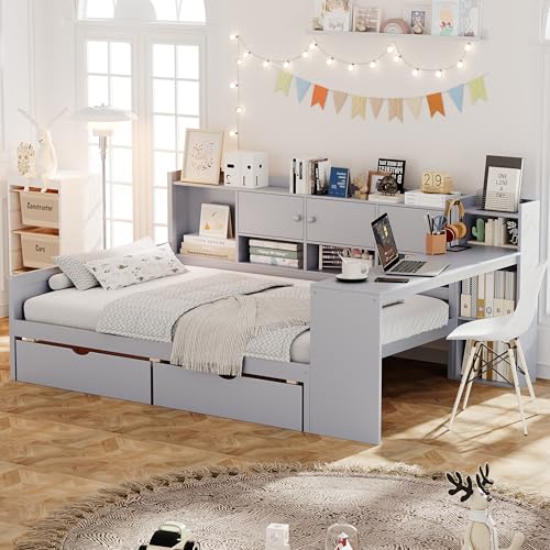 Twin Size Wood Daybed with Bookcase Storage and Desk Z546966
