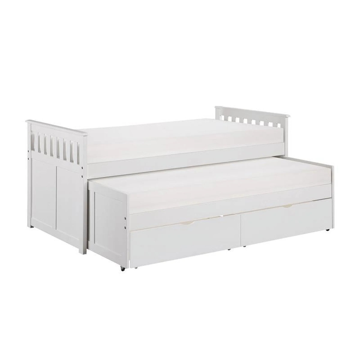 White Wood Twin Bed with Storage Boxes T177859