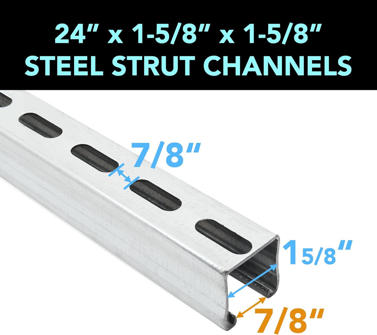 (2-Pack) 5 Feet x 1-5/8" Metal Strut Channels with Pre-Galvanized Zinc Coating - 12 Gauge Solid Strut Channels - Half Slotted Back Channels Pack of 2 F76619