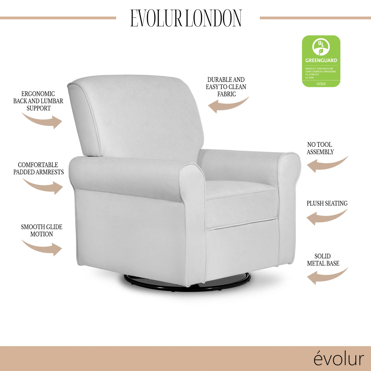 Gray Upholstered Swivel Glider T59043