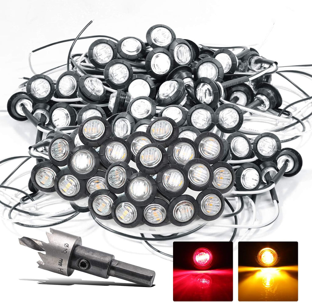 200 Pack 3/4 Inch Mini Round Amber Red LED Side Marker Indicator Lights 12V DC I567708