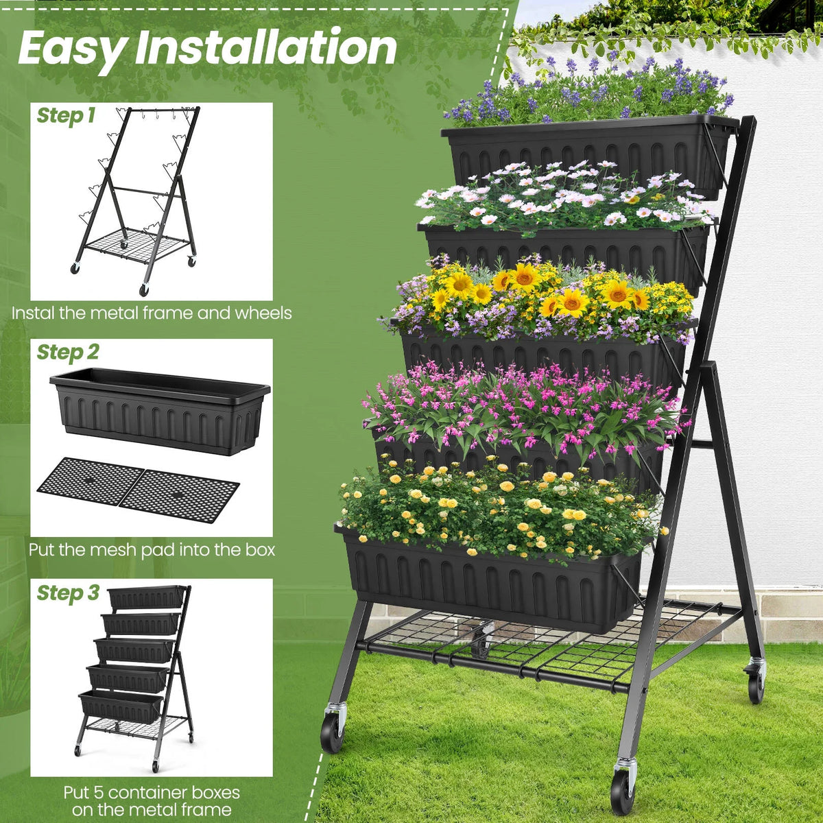 4 ft 5-Tier Raised Garden Bed Planter with Storage Shelf F1146