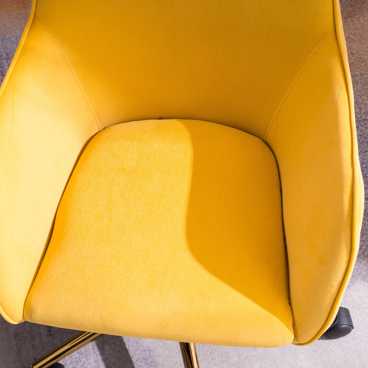 Yellow Velvet Adjustable Height Office Chair with Gold Metal Legs and Wheels G133