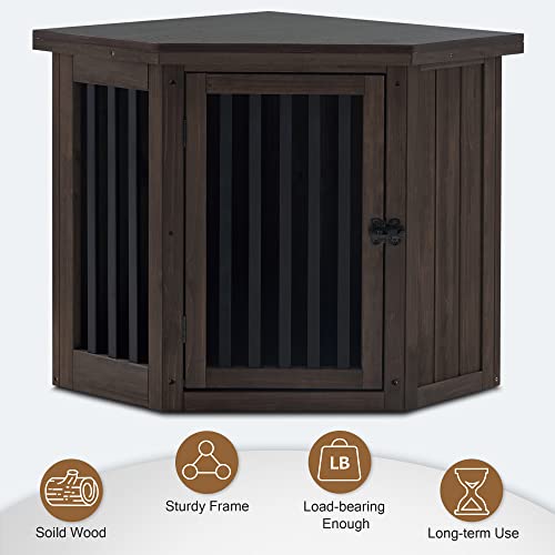 White and Brown Wooden Corner Dog Crate with Door U2697