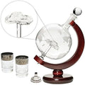 50 oz Handmade Etched Globe Decanter Set with Wooden Stand and 2 Shot Glasses P940