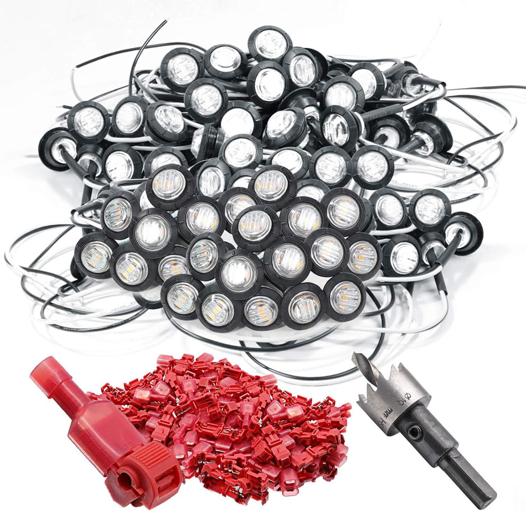 200 Pack 3/4 Inch Mini Round Amber Red LED Side Marker Indicator Lights 12V DC I567708