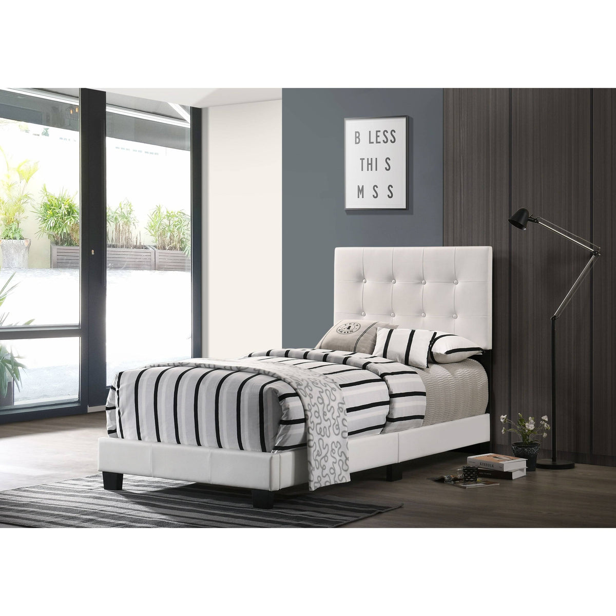 Black Faux Leather Twin Bed B50773