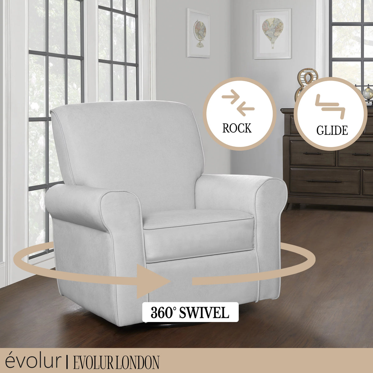 Gray Upholstered Swivel Glider T59043