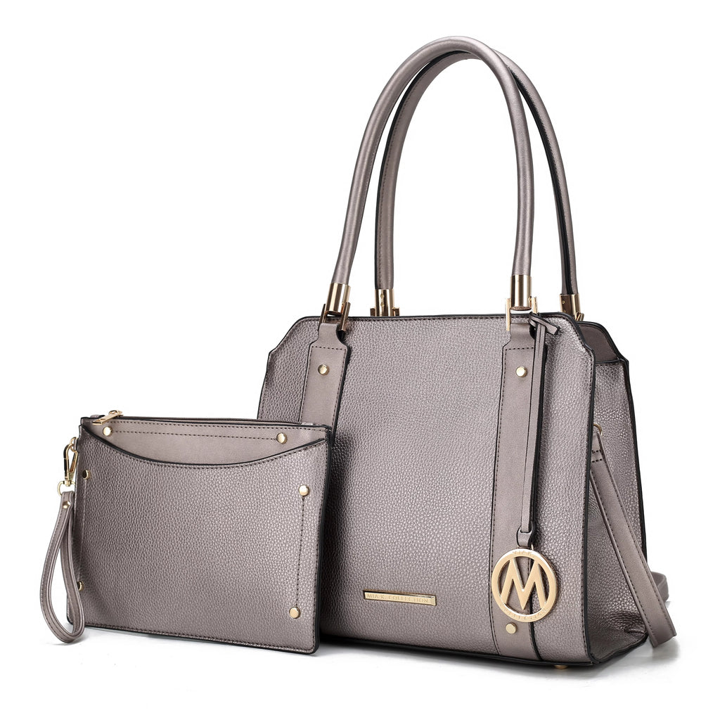 Pewter Vegan Leather Satchel Bag & Wristlet Wallet X525159