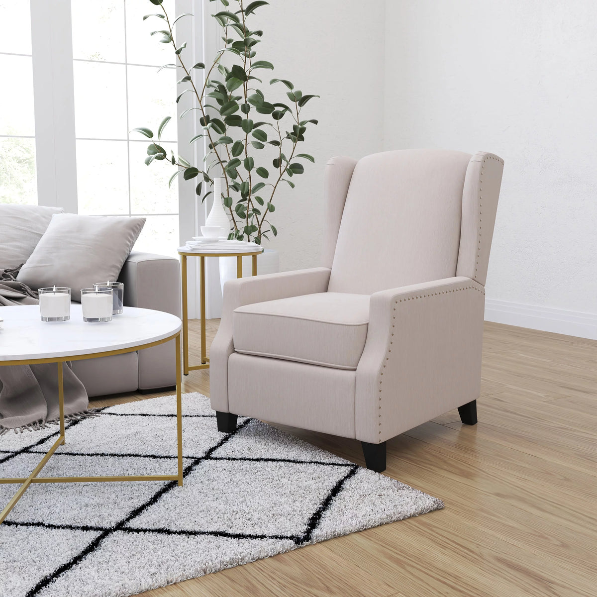 Cream Fabric Wingback Manual Recliner T35963