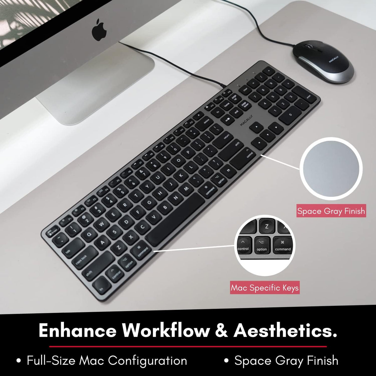 Space Gray Backlit Wired Mac Keyboard with 107 Keys A27085