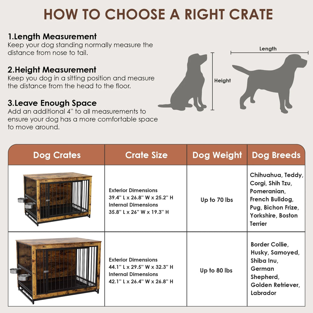 44.1'' Wooden Dog Crate with 2 Stainless Steel Bowls Q14095