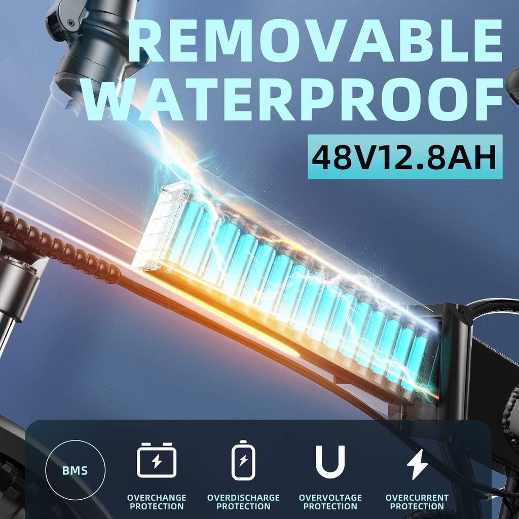 Folding Electric Bike, 48V18Ah/12.8ah Removable Lithium Battery, 750W Motor, 20" Fat Tire, Shimano 7-Speed, Dual Shock Absorber O795583
