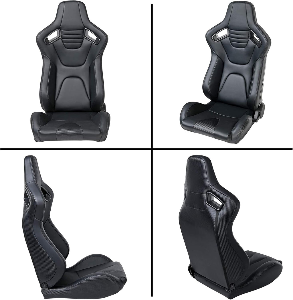 Pair of PVC Leather Racing Bucket Seats with Dual Sliders, Black N621