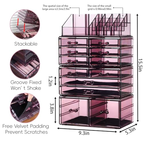 Clear Acrylic Makeup Organizer with 11 Drawers, Set of 4 E36395