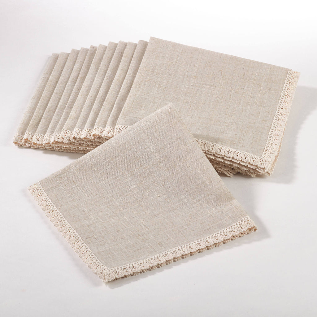 Natural Lace Trimmed Dinner Napkin Set of 12 M203