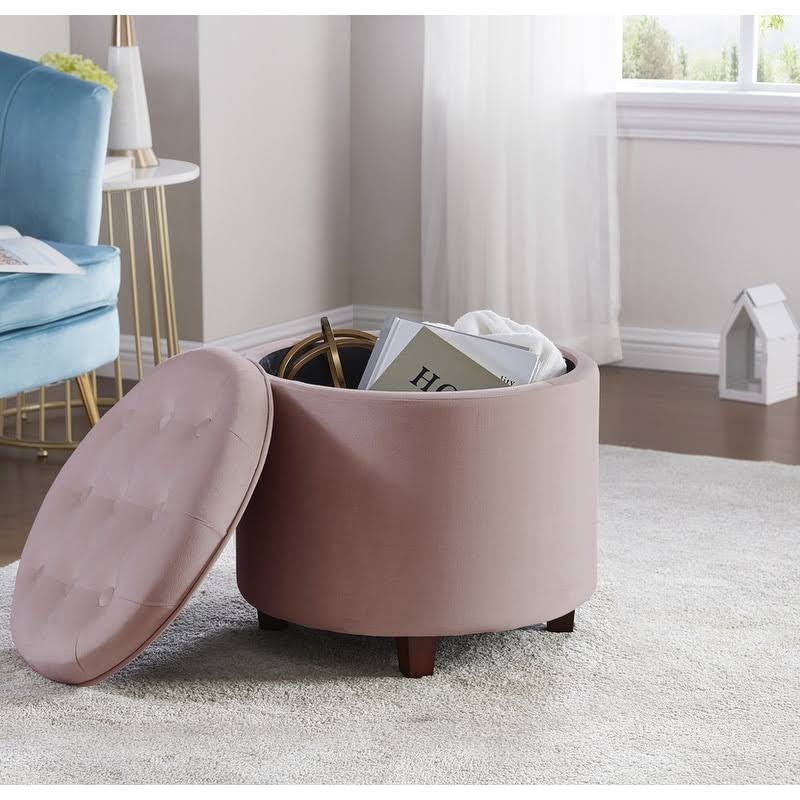 Silver Tufted Velvet Round Storage Ottoman K5552