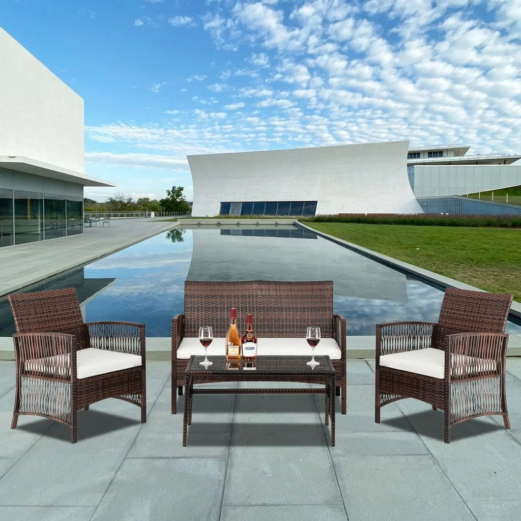 4-Piece Outdoor Patio Furniture Set Brown W7140