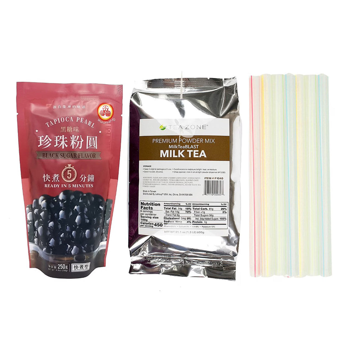 Milk Tea Bubble Tea Kit with Black Boba Tapioca Pearl and 10 Straws E323136