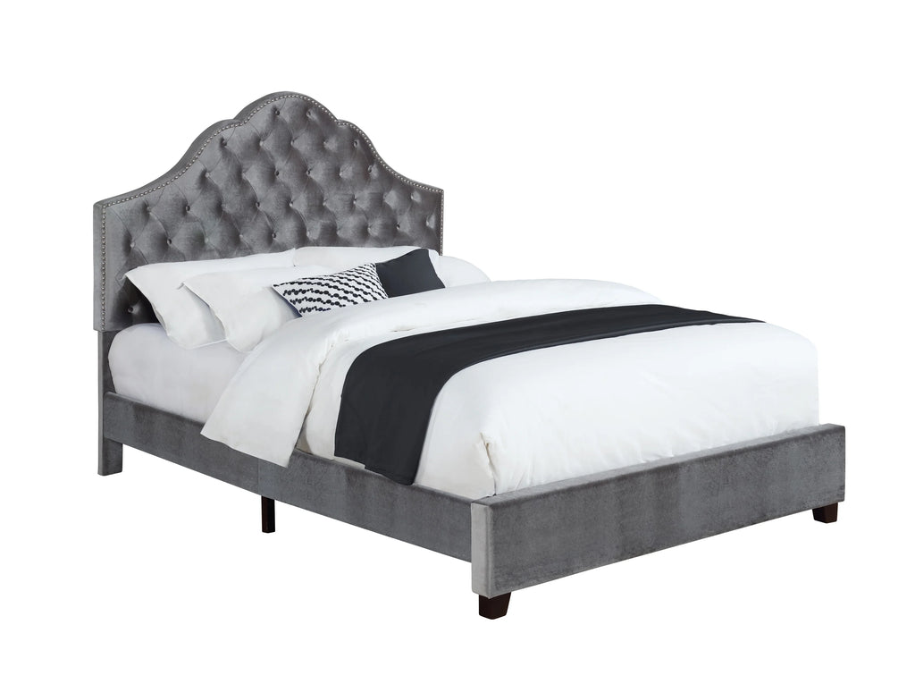 Grey Upholstered Eastern King Bed with Arched Headboard N9024