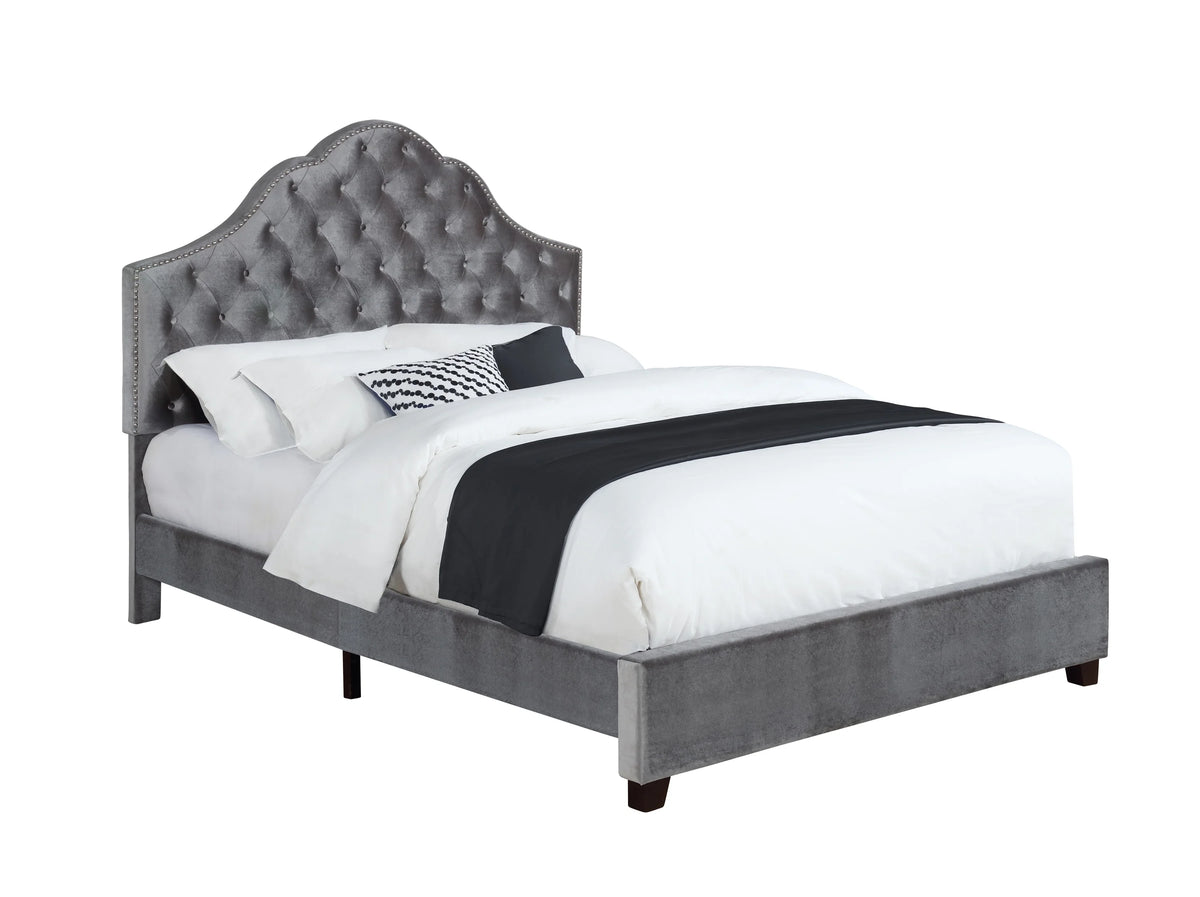 Grey Upholstered Eastern King Bed with Arched Headboard N9024