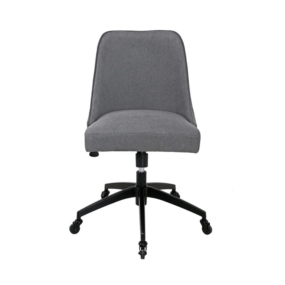 White Marble Desk and Gray Upholstered Chair Set A120037