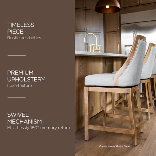 Weathered Oak Finish Sand Color Fabric Upholstered Counter Height Barstool, Set of 2 R704575