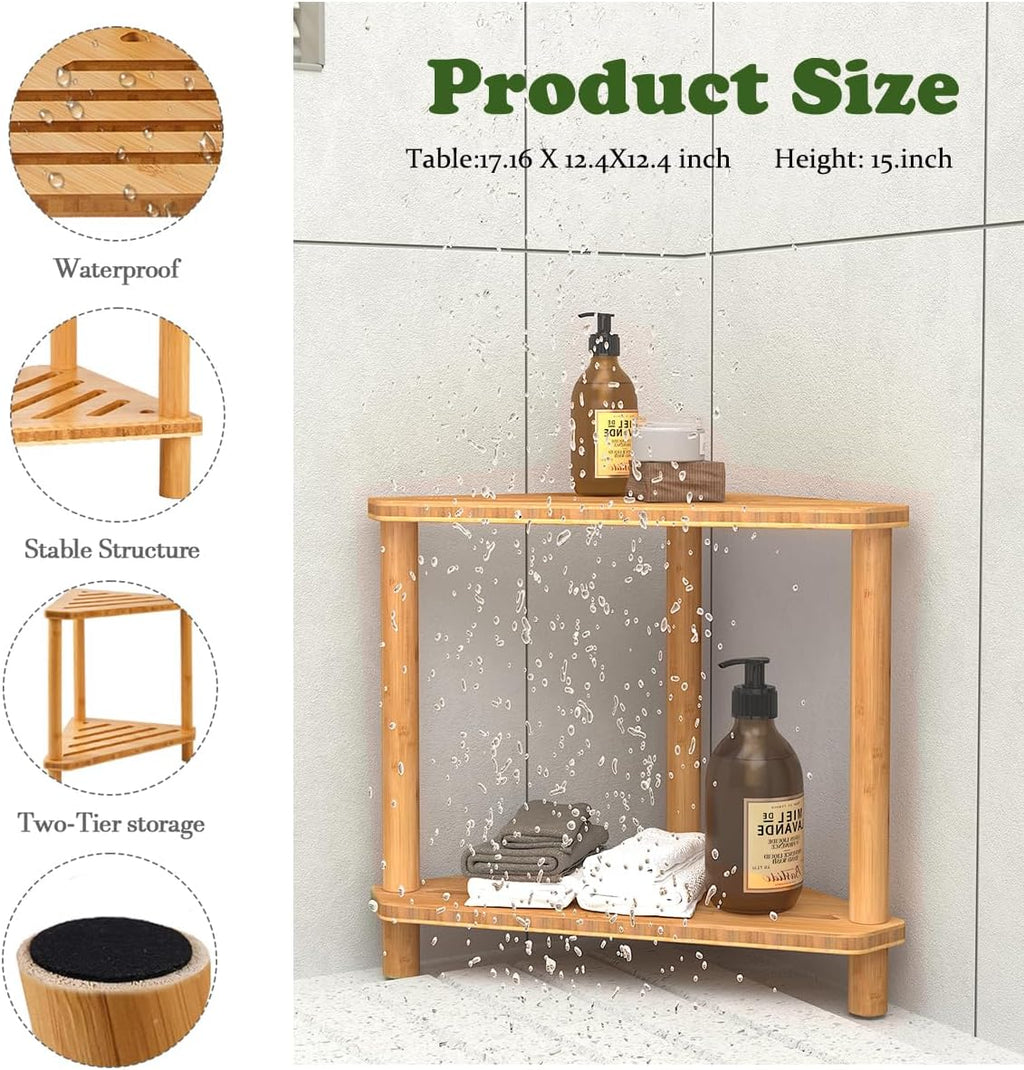 Bamboo Corner Shower Stool with Storage Shelf S55367