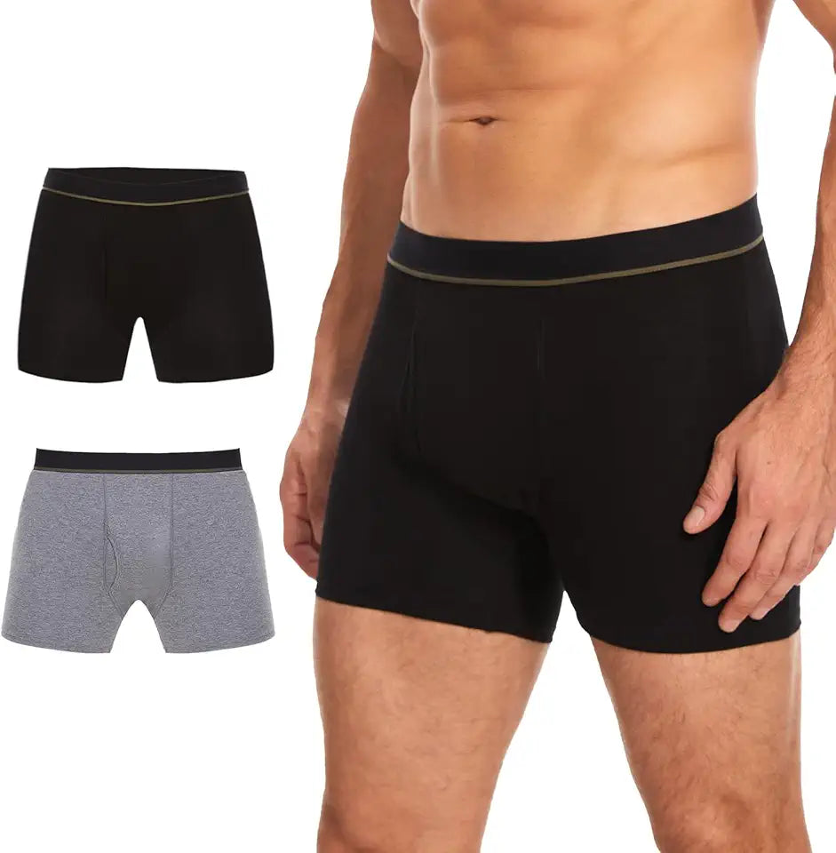 Washable Cotton Incontinence Boxer Briefs with Fly 150 ml Absorbency 2 Pack Q8459