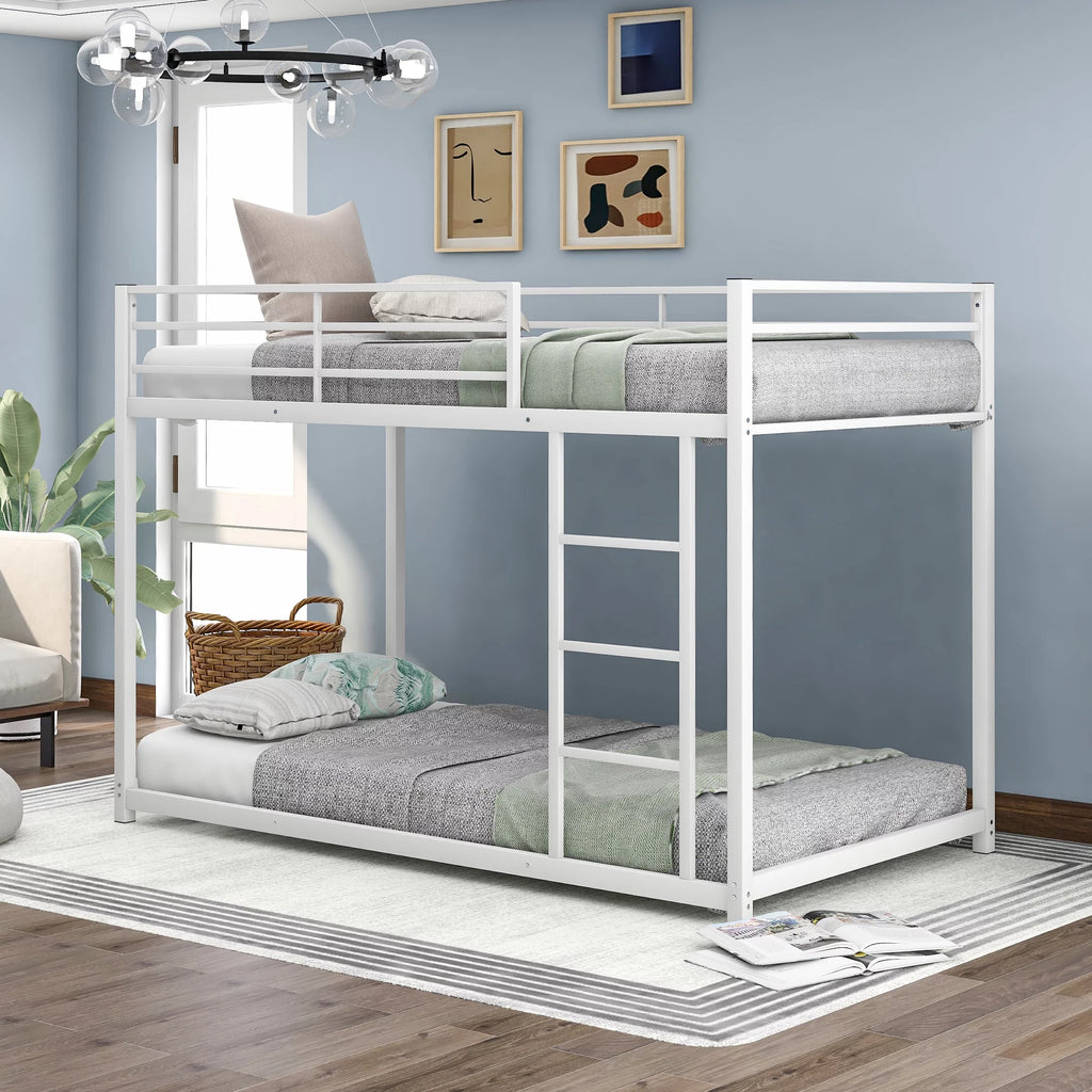 White Metal Twin over Twin Bunk Bed with Storage Shelf G743429