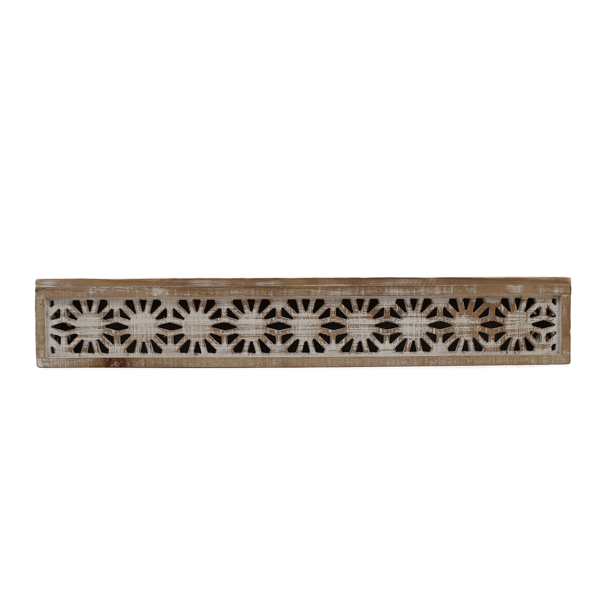 Hand-Carved Wooden Floral-Patterned Floating Wall Shelf Q732435