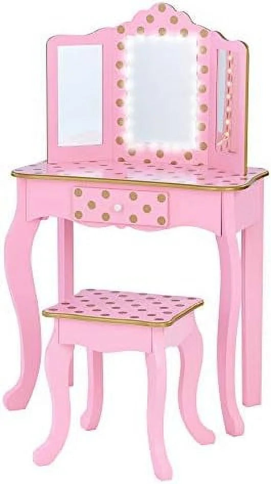 Pretend Play Vanity Table and Chair Set with LED Mirror C525
