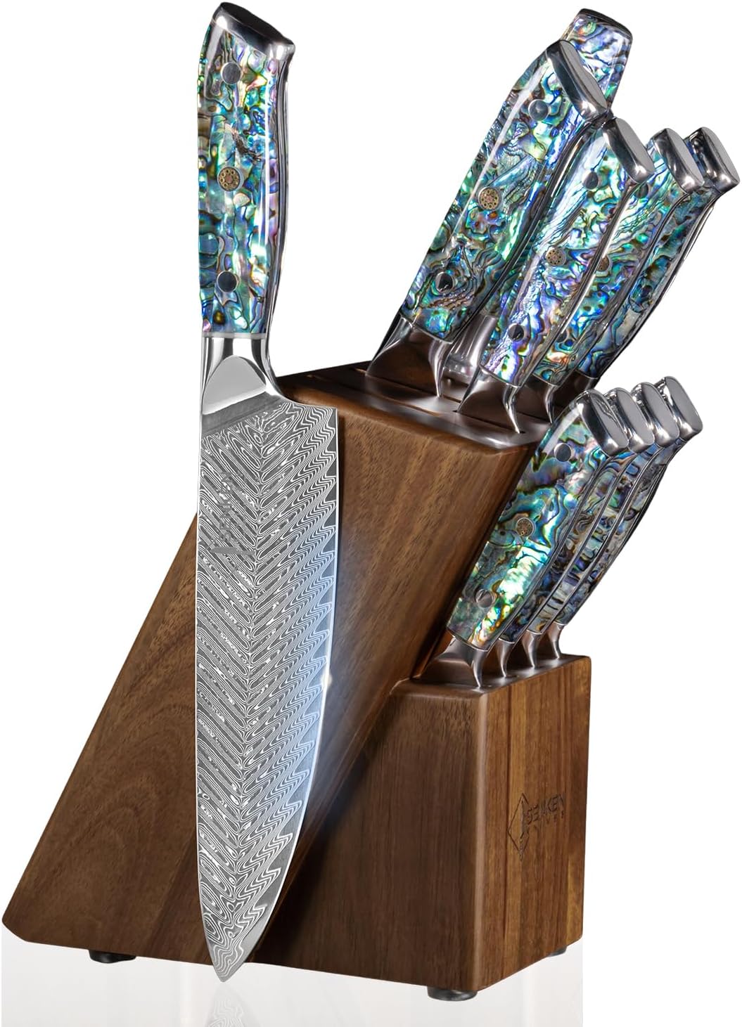 11-Piece Damascus Knife Block Set with Abalone Shell Handle Japanese VG10 Steel Chef Knife M2897