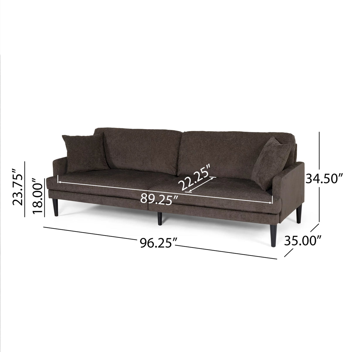 Brown 3 Seater Fabric Sofa with Accent Pillows E337
