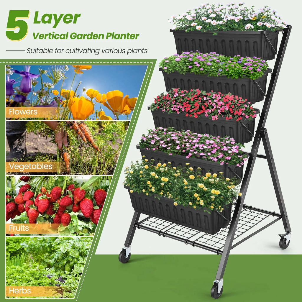 4 ft 5-Tier Raised Garden Bed Planter with Storage Shelf F1146