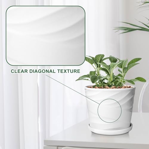 Gray White 8 Inch Ceramic Plant Pot with Drainage and Saucer U13723