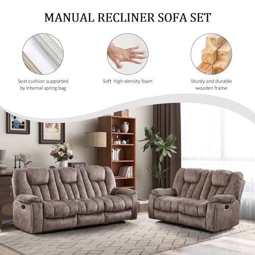 Apricot Manual Recliner Sofa with Cup Holders T896