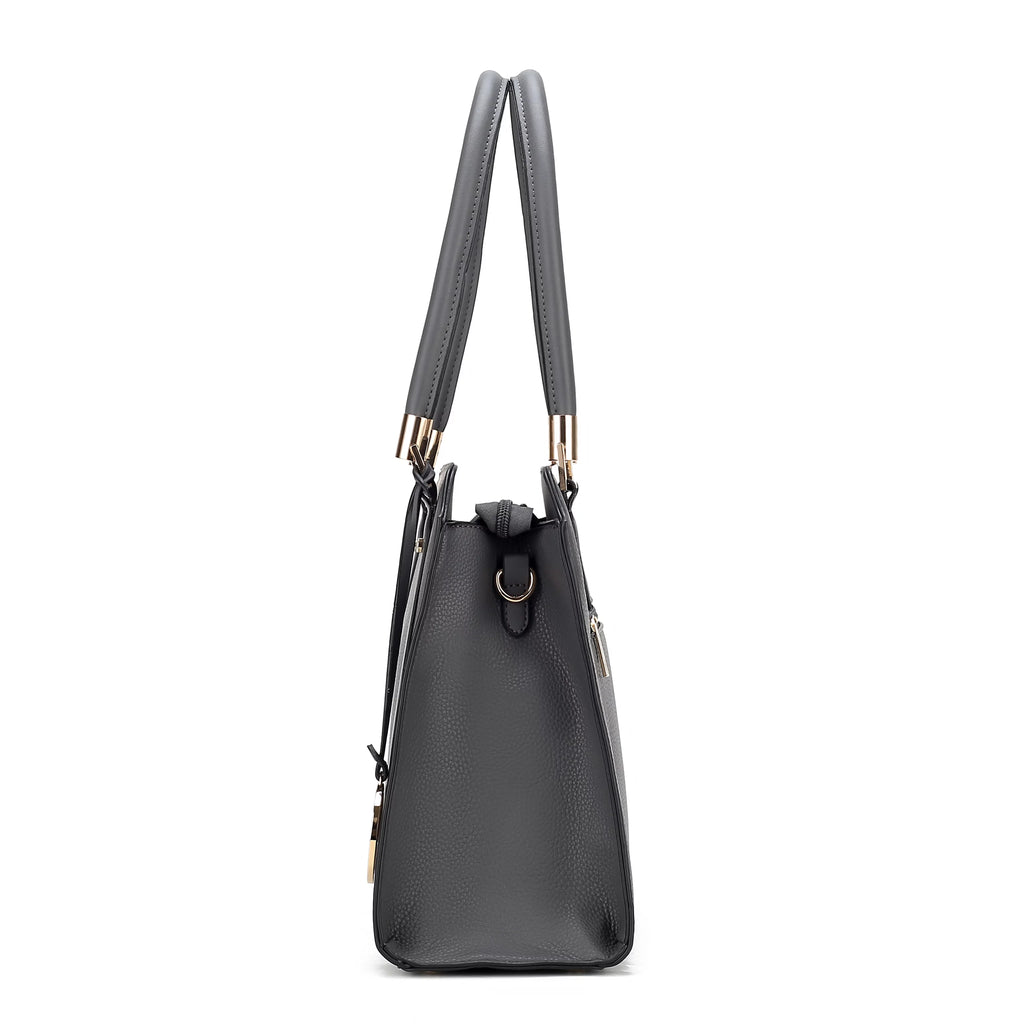 Pewter Vegan Leather Satchel Bag & Wristlet Wallet X525159