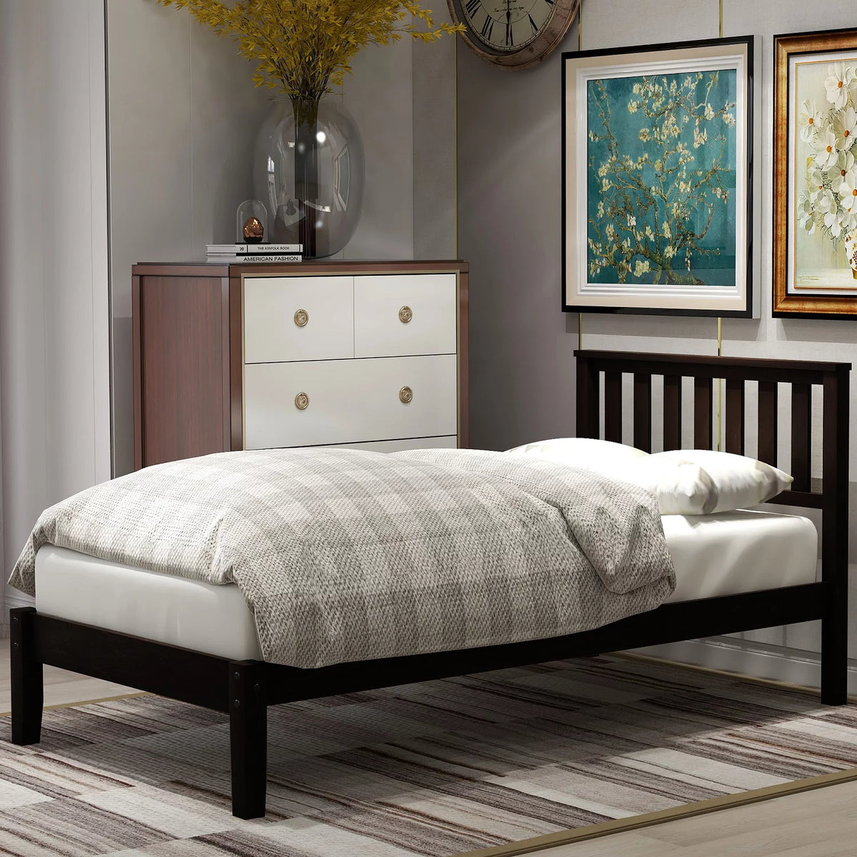 Solid Wood Twin-Size Platform Bed with Headboard Z119885