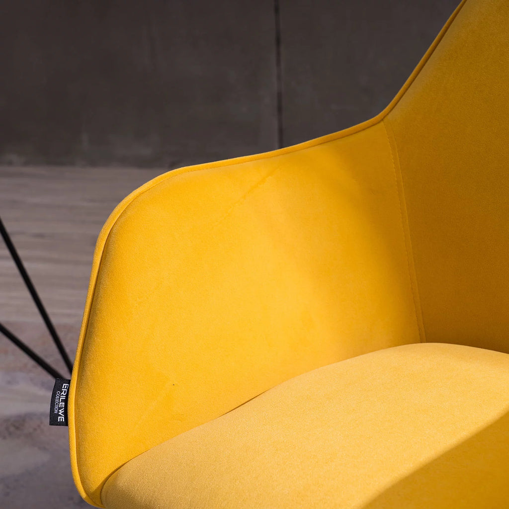 Yellow Velvet Adjustable Height Office Chair with Gold Metal Legs and Wheels G133