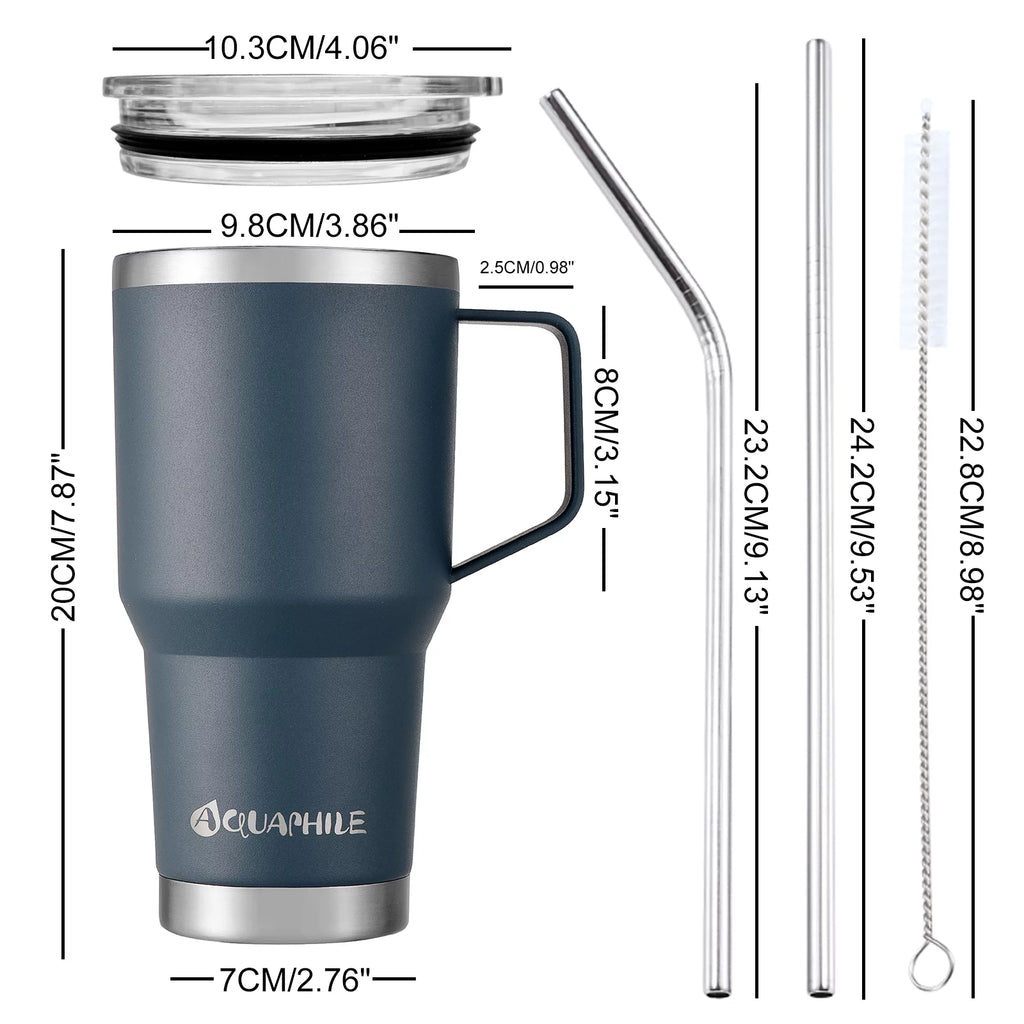 30oz Light Blue Stainless Steel Insulated Coffee Mug with Handle U916916