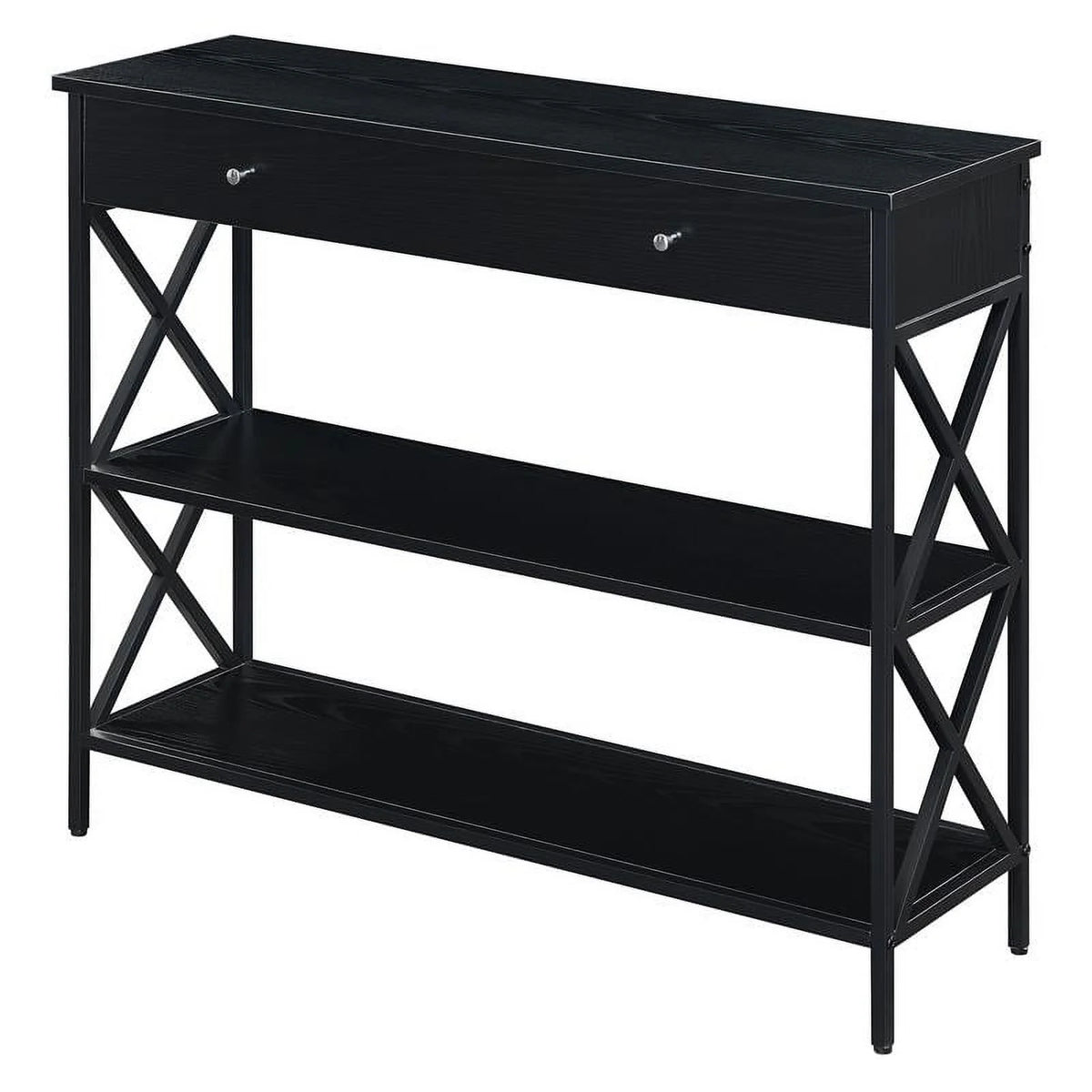 Black Wood and Metal One-Drawer Console Table D4338