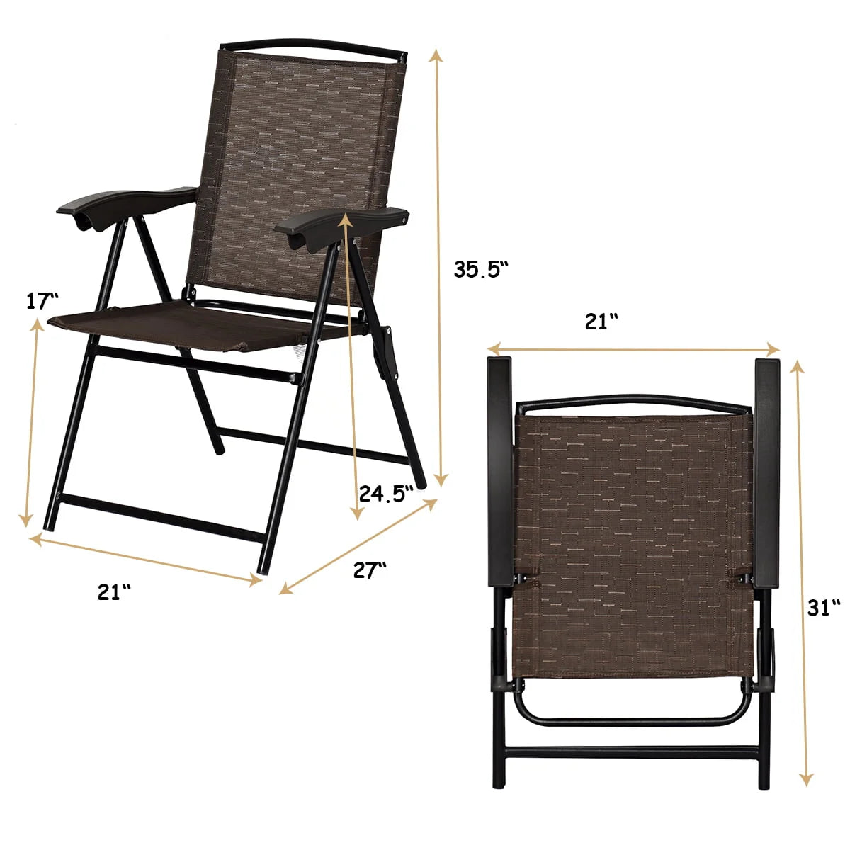 Set of 4 Folding Sling Chairs Steel Armrest L634