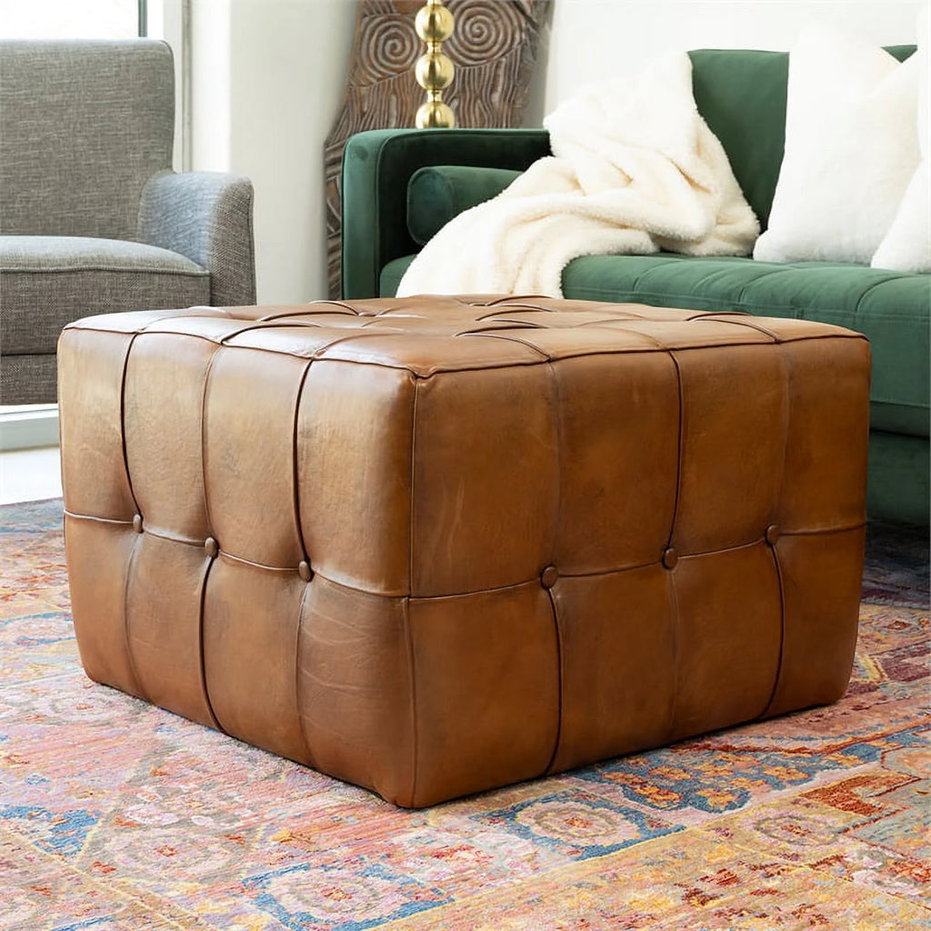 Tan Brown Leather Ottoman M908